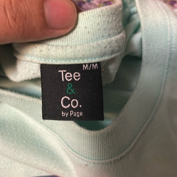 TEE & CO BY PAGE Men’s Size Medium Aquamarine Green/Blue Graphic T-Shirt $15 - Picture 5 of 7